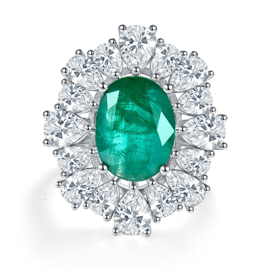 Natural Original Emerald Women's Wedding Engagement Ring 8.5*11.5mm/3.02ct