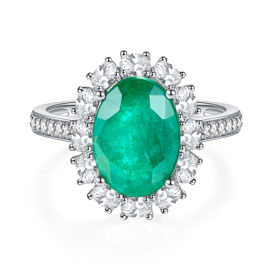 Gem Stone King 925 Sterling Silver/14k Gold/18k Gold Green Emerald Women Ring (8.5*12mm/3.00ct, Available 5,6,7,8,9,10)