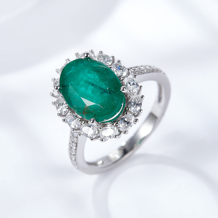 Gem Stone King 925 Sterling Silver/14k Gold/18k Gold Green Emerald Women Ring (8.5*12mm/3.00ct, Available 5,6,7,8,9,10)
