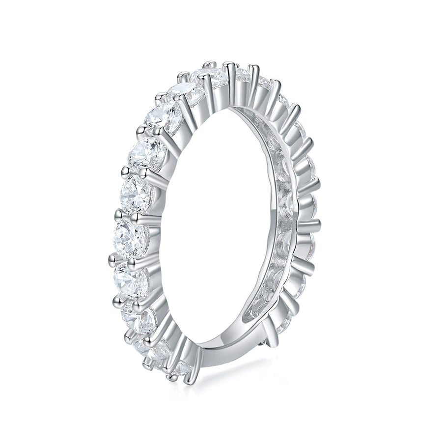 14K Rose Gold Moissanite Half Eternity Wedding Band Guard Ring for Women, Moissanite: 3mm*19-1.9ct, DEF-GH, VVS1-VVS2