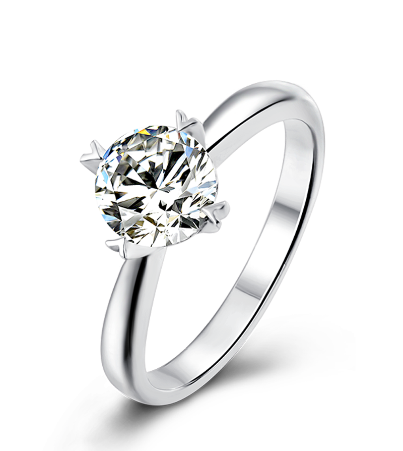 Platinum Plated Silver Center 1ct 6.5mm D Color Moissanite Engagement Ring Solitare