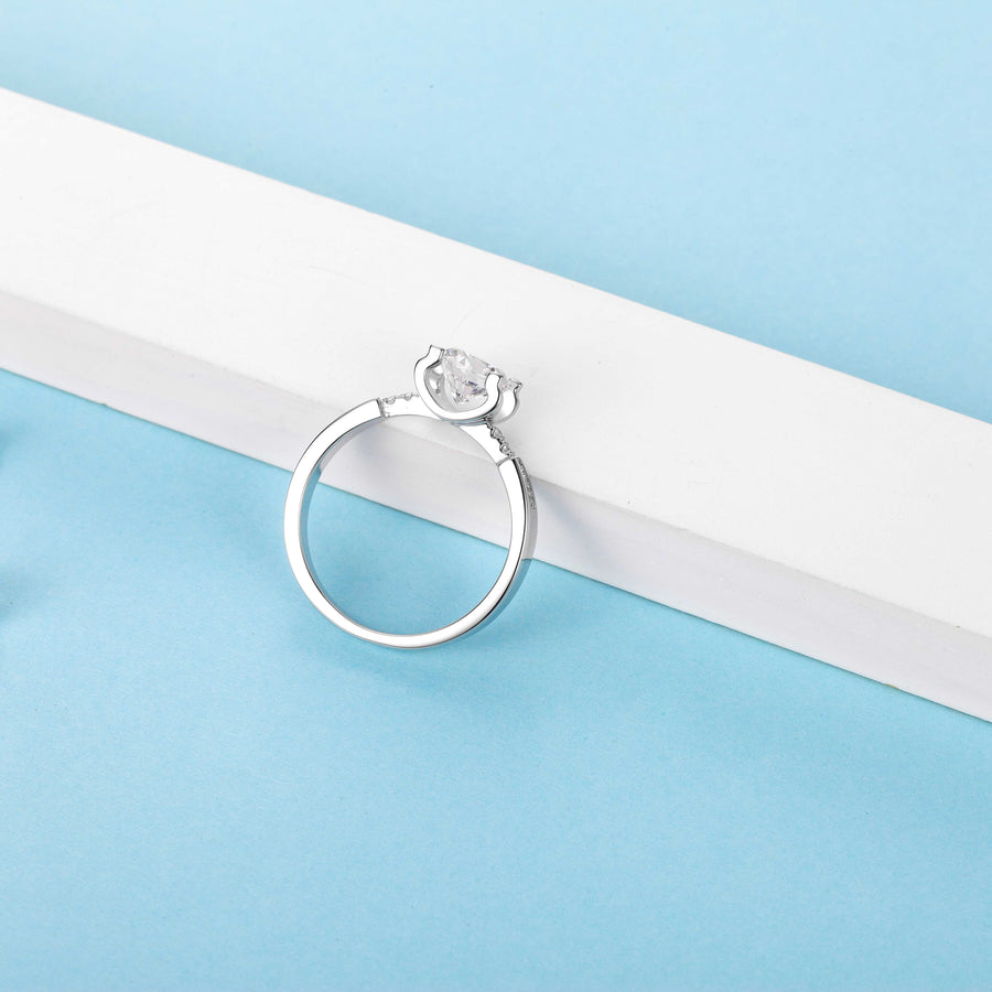 Engagement Ring Wedding Moissanite Stones 100% Solid Sterling Silver 925 Rhodium Plating Round Cut Diameter 6.5 mm 1.0 Carat Anniversary Valentine Promise