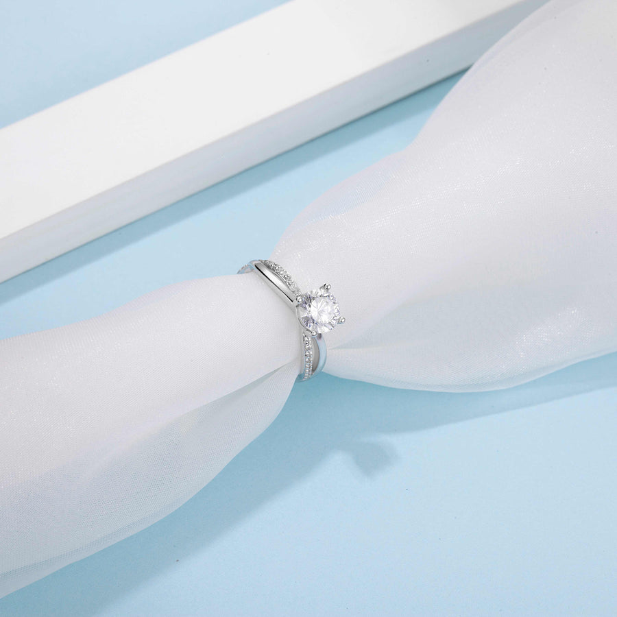 1Carat (ctw) moissanite engagement ring for women Platinum Plated Silver moissanite rings