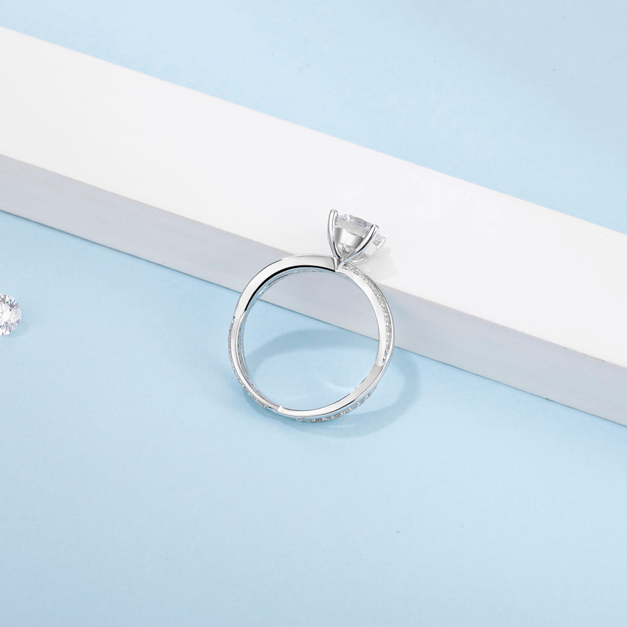 1Carat (ctw) moissanite engagement ring for women Platinum Plated Silver moissanite rings