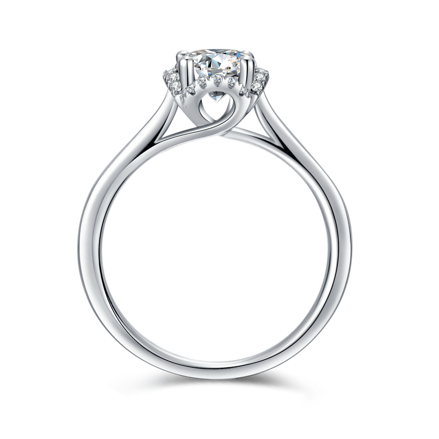 1ct Center 6.5 mm with D Color Classic 4-prong Platinum Plated Silver Plating