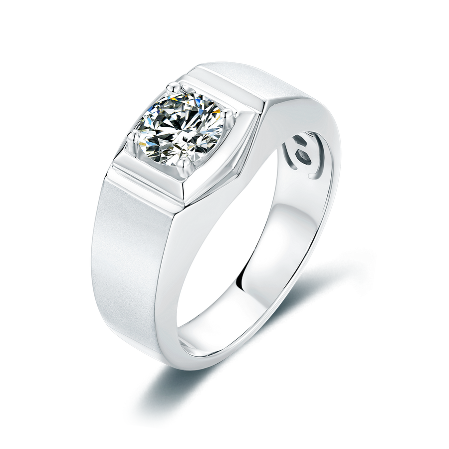 1.00 Carat Solitaire Certified Moissanite Mens Engagement Ring