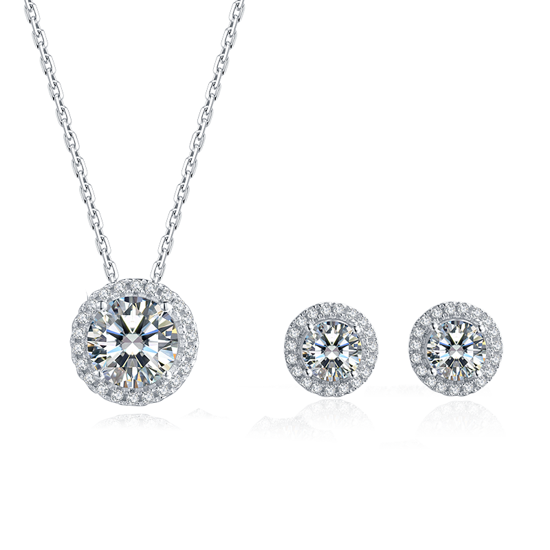 925 Sterling Silver Moissanite Jewelry Set 2ct 6.5mm D-E-F Color Heart Shape Cut Moissanite Pendant Necklace AND Earrings for Women