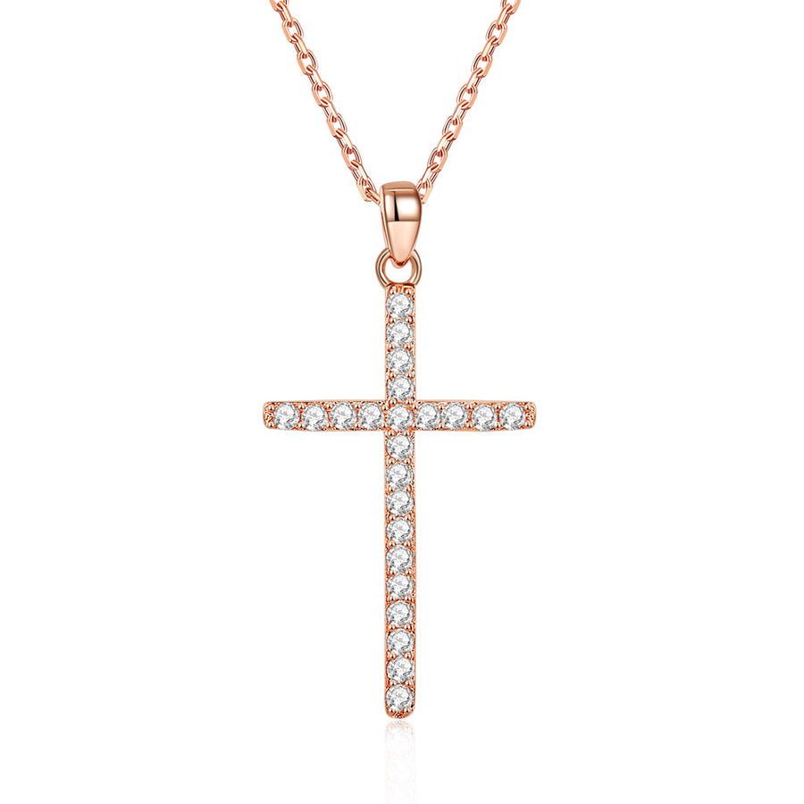Gold Layer Cross Pendant Necklaces 14K Yellow Gold Adjustable Chain Necklaces for Women