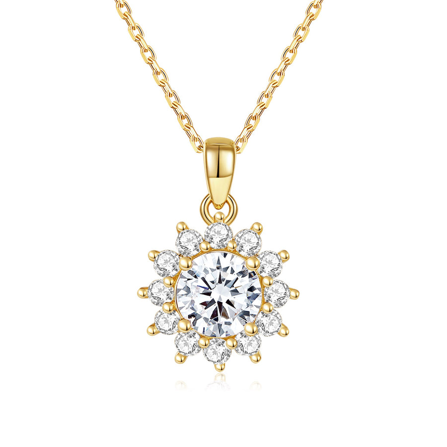 14K White Gold Moissanite Pendant Necklace with 1 Big Stone and Moissanite 12 Small stones around diamond necklace