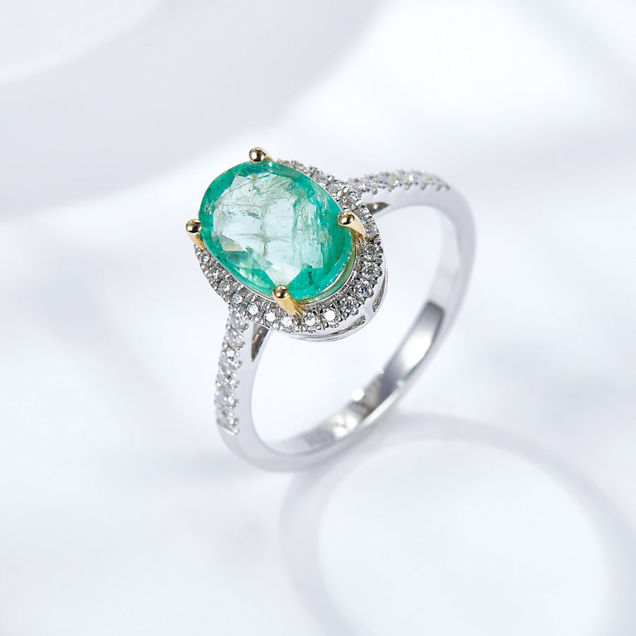 Cross Rainbow Jewelry Emerald Engagement Rings for Women, Anniversary 14K Gold Plated 925 Silver Promise Rings (7*10mm/2.60ct, total 2.41g, Available 5,6,7,8,9,10)