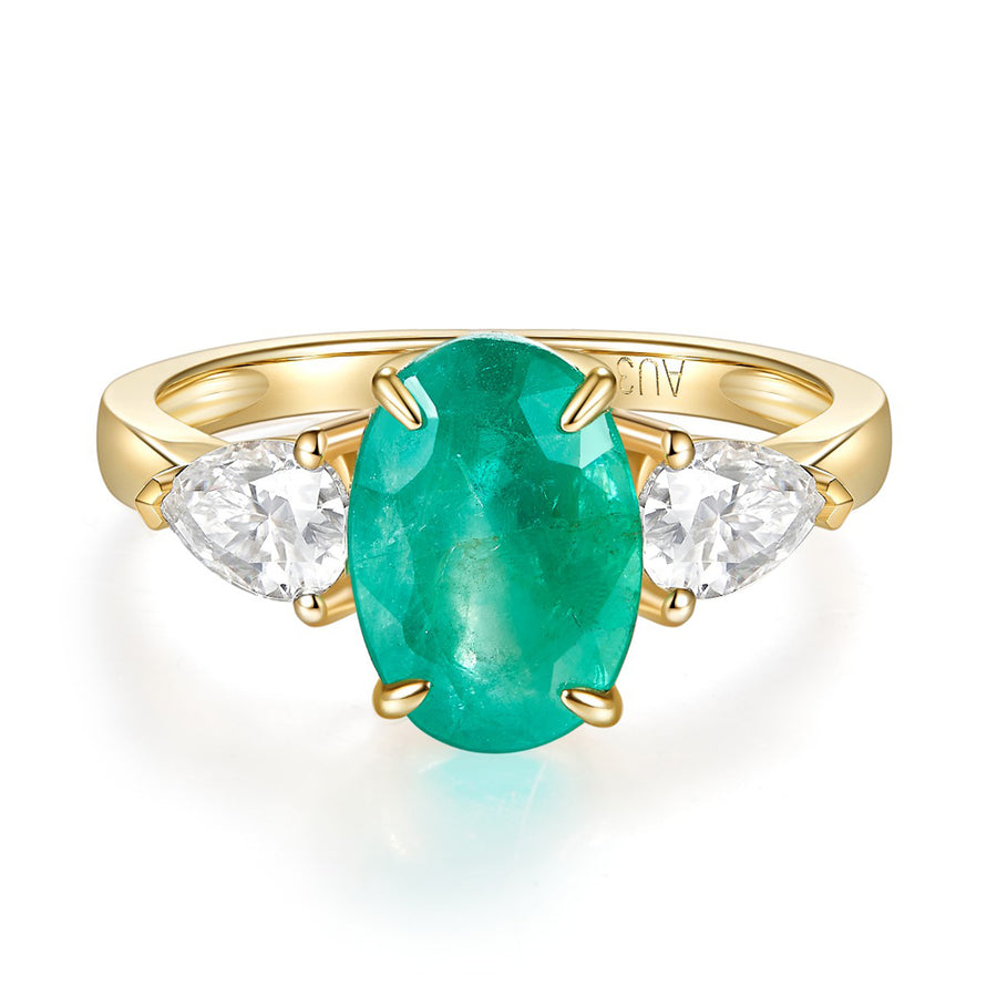 14K Yellow Gold Natural Emerald Ring 2.20 Carats Sizes 5-10