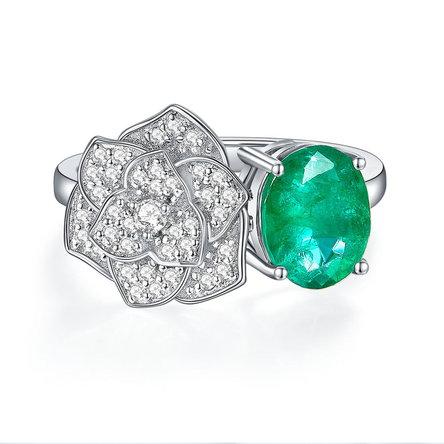 Cross Rainbow Natural Original Emerald Women's Wedding Engagement Ring (7*8.5mm/2.40ct,total 3.00g, Available 5,6,7,8,9,10)