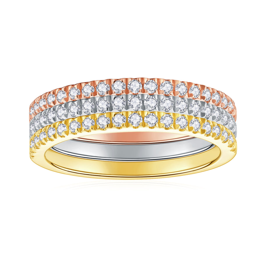 Cross Rainbow Moissanite Wedding Bands, Moissanite Ladies 3 Row Rings for Women, Color D VVS1 S925 Sterling Silver Round-Cut Moissanite Bands Statement Ring, Valentines day gifts for her Women jewelry Ring (Tri Color Set 0.6CT）