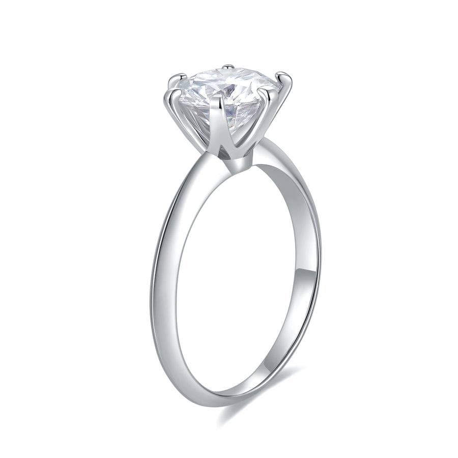 14K White Gold Moissanite Rings Classic 6 Prong by Cross Rainbow Round Engagement Ring, 2ct DEW