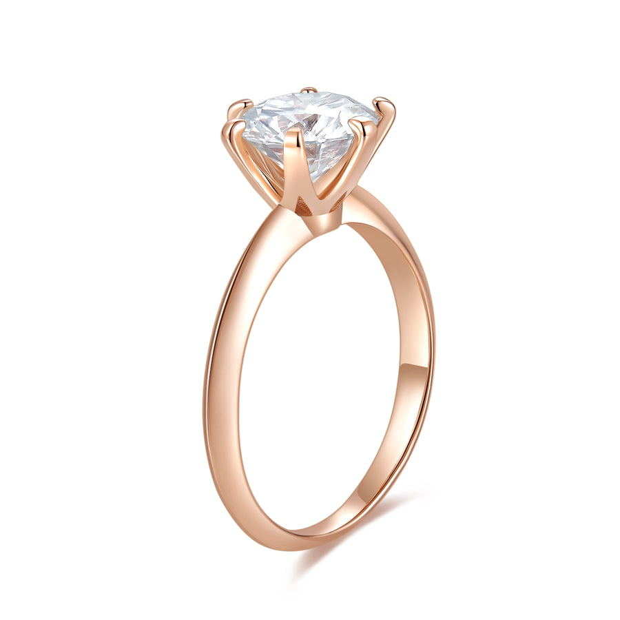 14K White Gold Moissanite Rings Classic 6 Prong by Cross Rainbow Round Engagement Ring, 2ct DEW