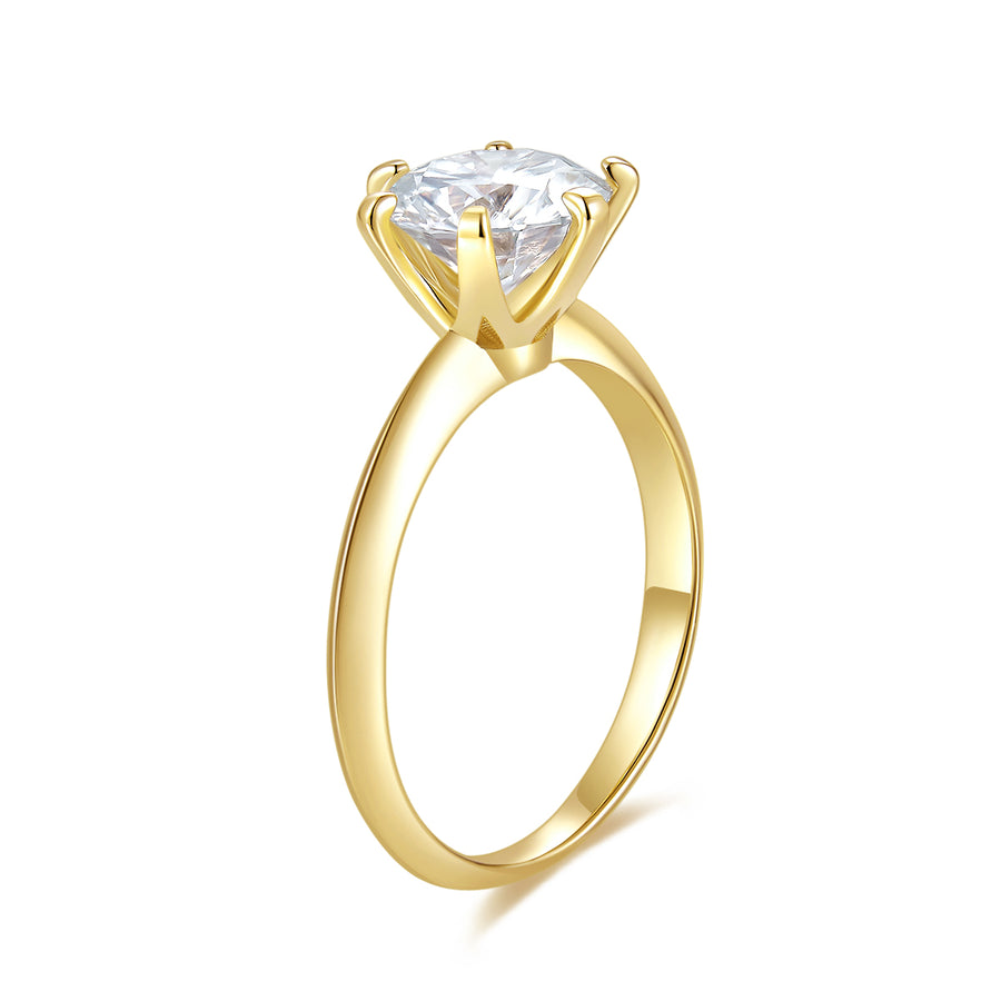 14K White Gold Moissanite Rings Classic 6 Prong by Cross Rainbow Round Engagement Ring, 2ct DEW