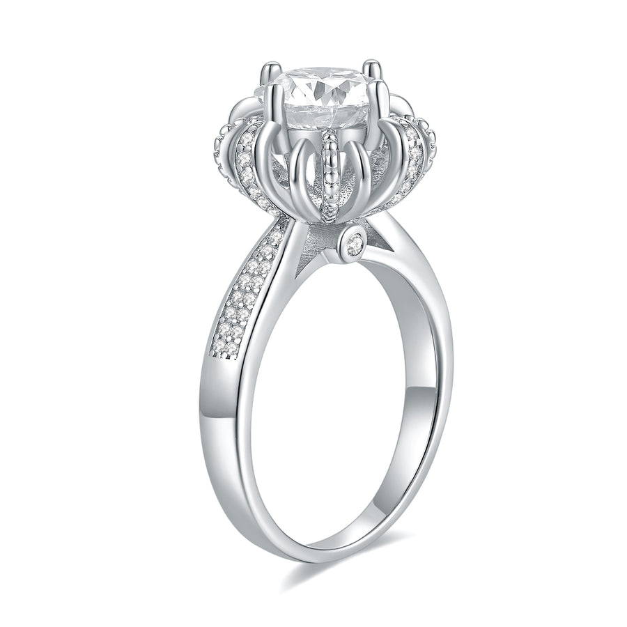 14K White Gold Moissanite Rings by Cross Rainbow Cushion Engagement Ring for Women, 2CTW,DEF