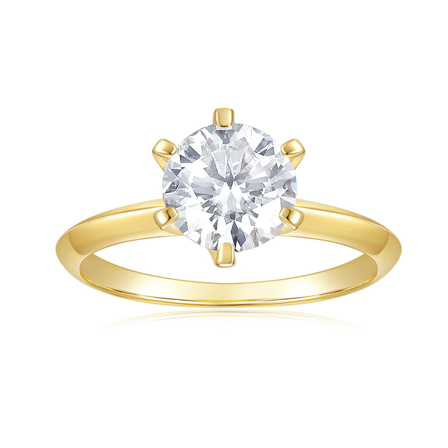 14K White Gold Moissanite Rings Classic 6 Prong by Cross Rainbow Round Engagement Ring, 2ct DEW