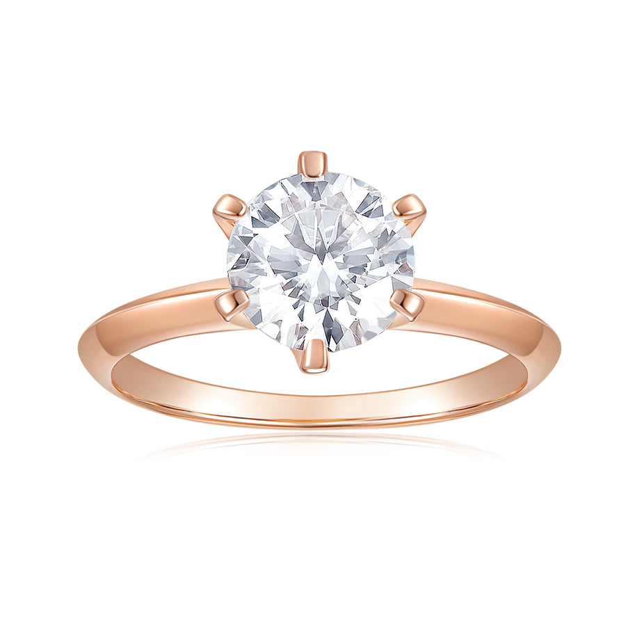 14K White Gold Moissanite Rings Classic 6 Prong by Cross Rainbow Round Engagement Ring, 2ct DEW