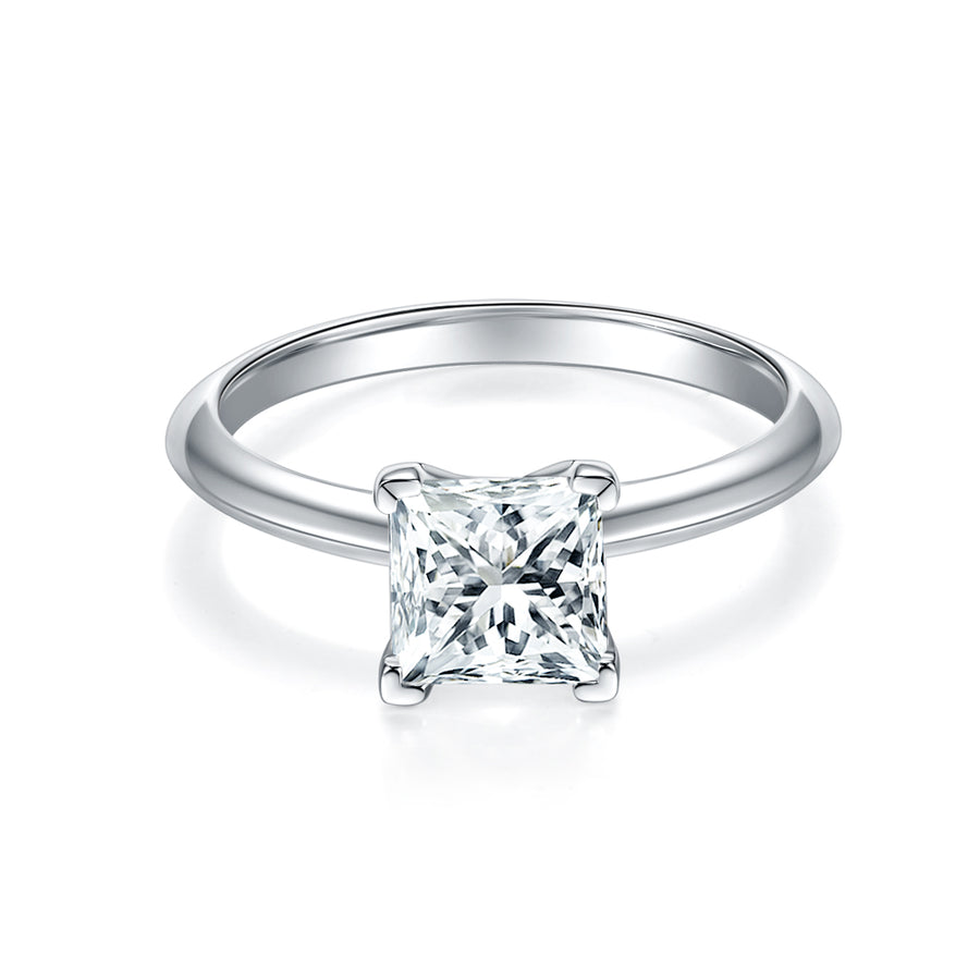 Cross Rainbow® Moissanite Ring，S925 Sterling Silver Moissanite Princess Diamond Ring, Classic 4-Prong setting Moissanite Engagement Rings for Women, Gifts for Christmas, Engagement, Wedding, 6*6MM-1.2CT VVS1 DEF