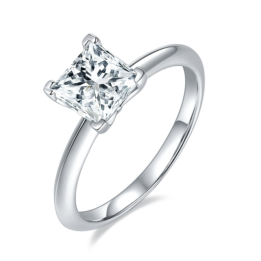 Cross Rainbow® Moissanite Ring，S925 Sterling Silver Moissanite Princess Diamond Ring, Classic 4-Prong setting Moissanite Engagement Rings for Women, Gifts for Christmas, Engagement, Wedding, 6*6MM-1.2CT VVS1 DEF