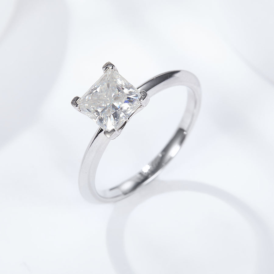 Cross Rainbow® Moissanite Ring，S925 Sterling Silver Moissanite Princess Diamond Ring, Classic 4-Prong setting Moissanite Engagement Rings for Women, Gifts for Christmas, Engagement, Wedding, 6*6MM-1.2CT VVS1 DEF