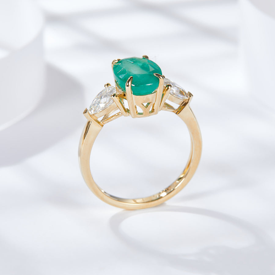 14K Yellow Gold Natural Emerald Ring 2.20 Carats Sizes 5-10