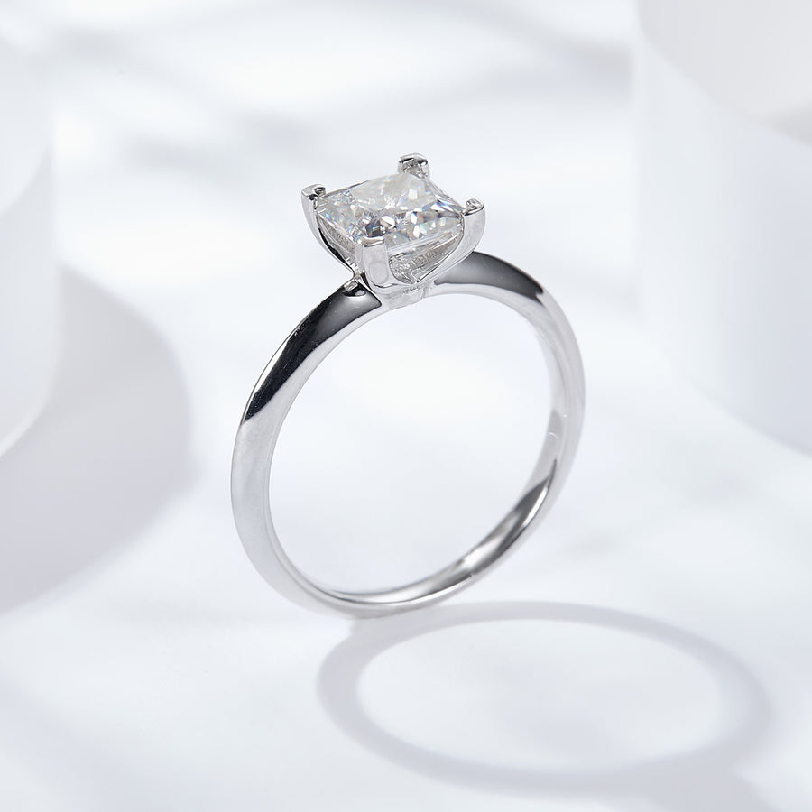 Cross Rainbow® Moissanite Ring，S925 Sterling Silver Moissanite Princess Diamond Ring, Classic 4-Prong setting Moissanite Engagement Rings for Women, Gifts for Christmas, Engagement, Wedding, 6*6MM-1.2CT VVS1 DEF
