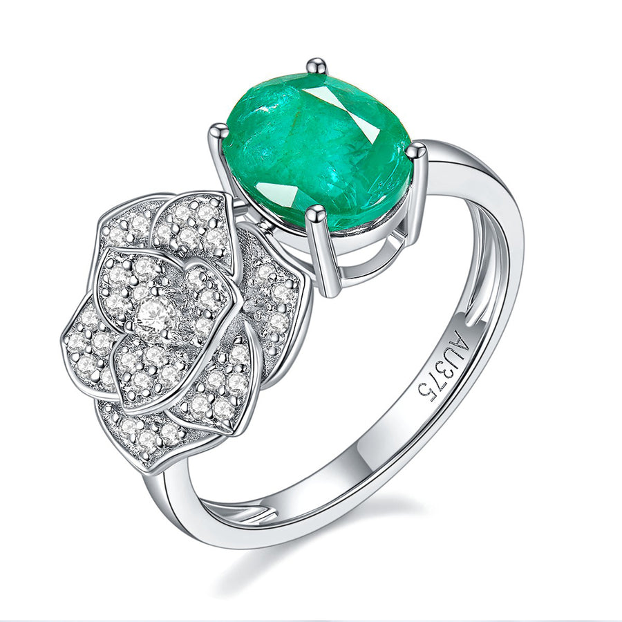 Cross Rainbow Natural Original Emerald Women's Wedding Engagement Ring (7*8.5mm/2.40ct,total 3.00g, Available 5,6,7,8,9,10)