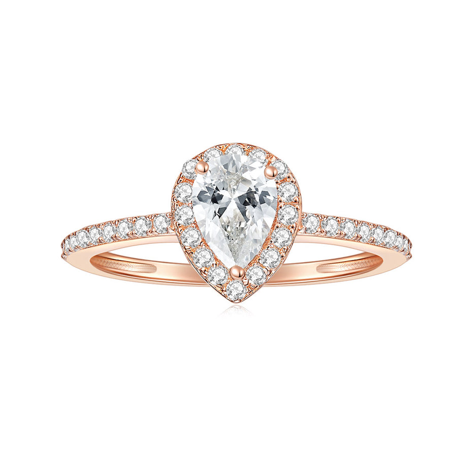 Moissanite Ring Rose Gold 3CT TDW Round Shape Natural Diamond Pear Frame Promise Ring