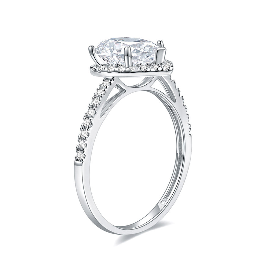 14k White Gold Pear Moissanite and Diamond Vintage Style Engagement Ring