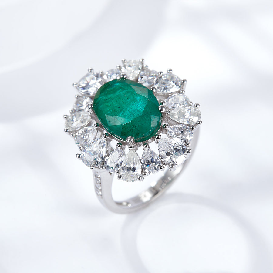 Natural Original Emerald Women's Wedding Engagement Ring 8.5*11.5mm/3.02ct