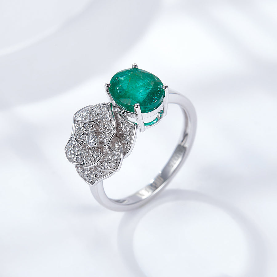 Cross Rainbow Natural Original Emerald Women's Wedding Engagement Ring (7*8.5mm/2.40ct,total 3.00g, Available 5,6,7,8,9,10)