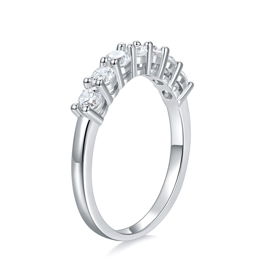 D-E-F Color 14k White Gold Heart Arrows Cut Moissanite Half Eternity Wedding Band for Women