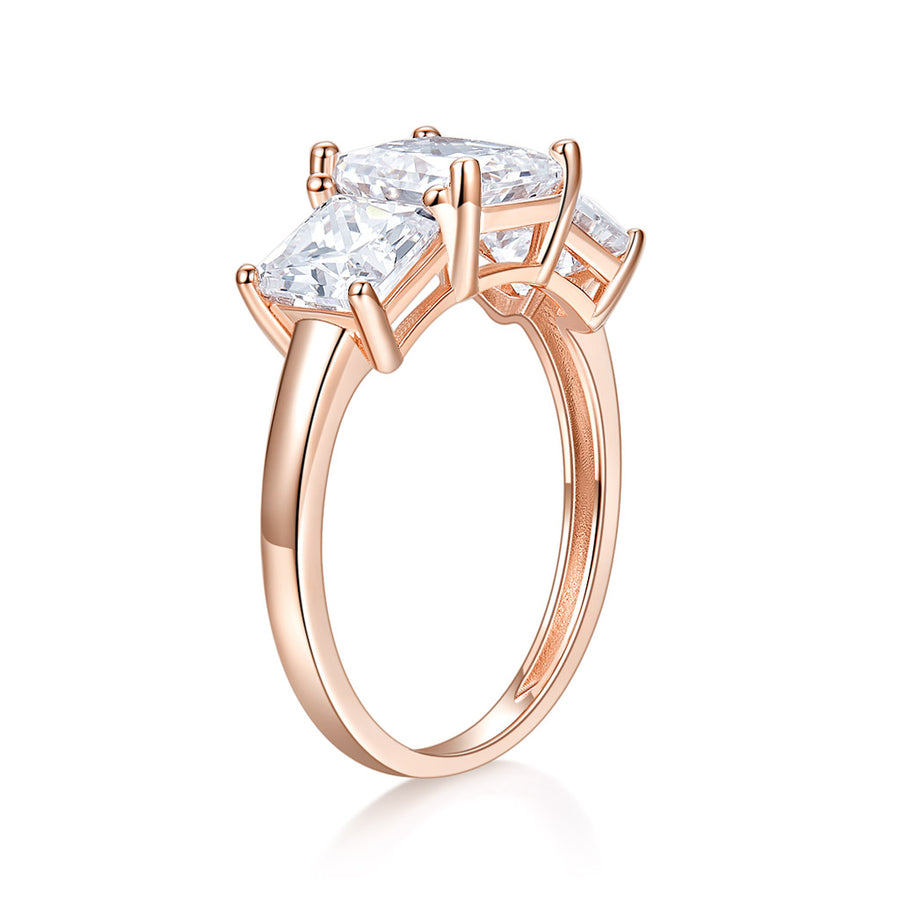 14K Yellow Gold Moissanite Unique Wedding Ring, 3 Big Stone Gemstone Halo 12 Prong Ring DE-VS1 Color