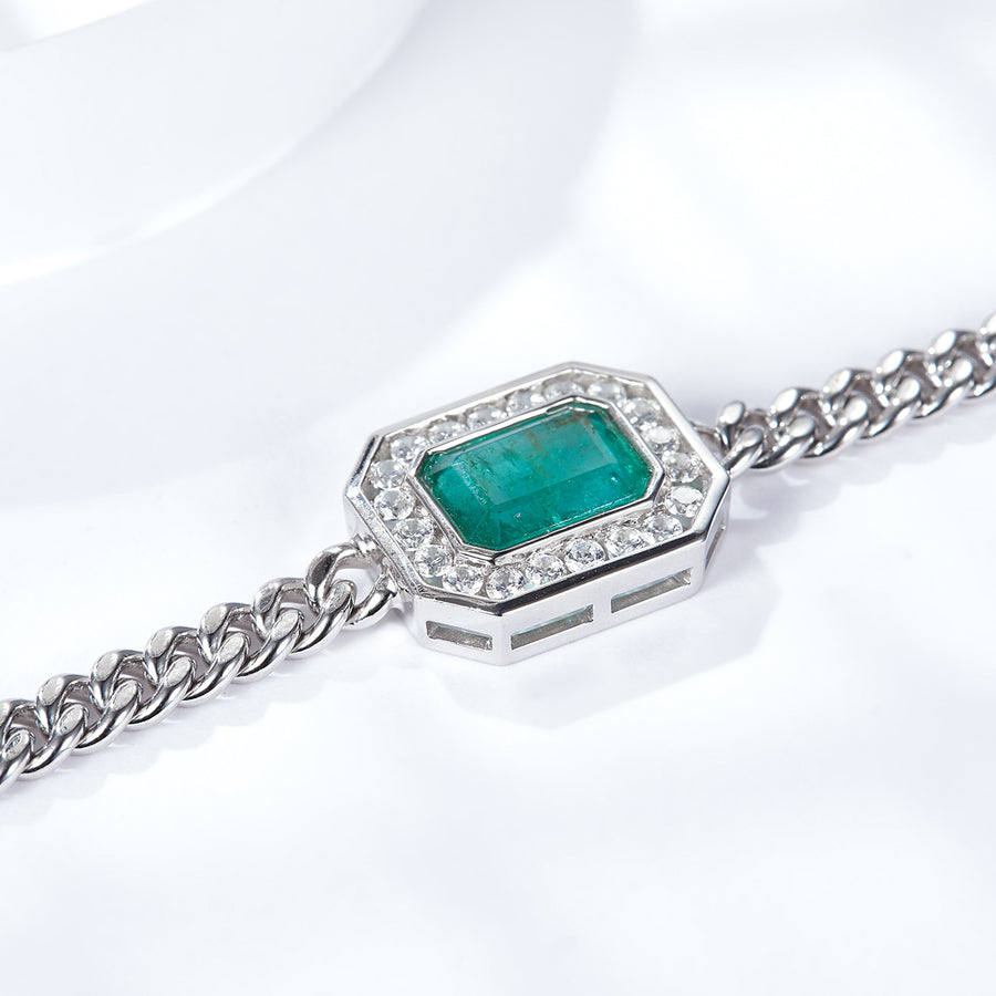 Cross Rainbow 925 Sterling Silver Green Natural Original Emerald Women's Wedding Engagement Bracelet (6*9mm/2.80ct, total 9.00g/18cm)
