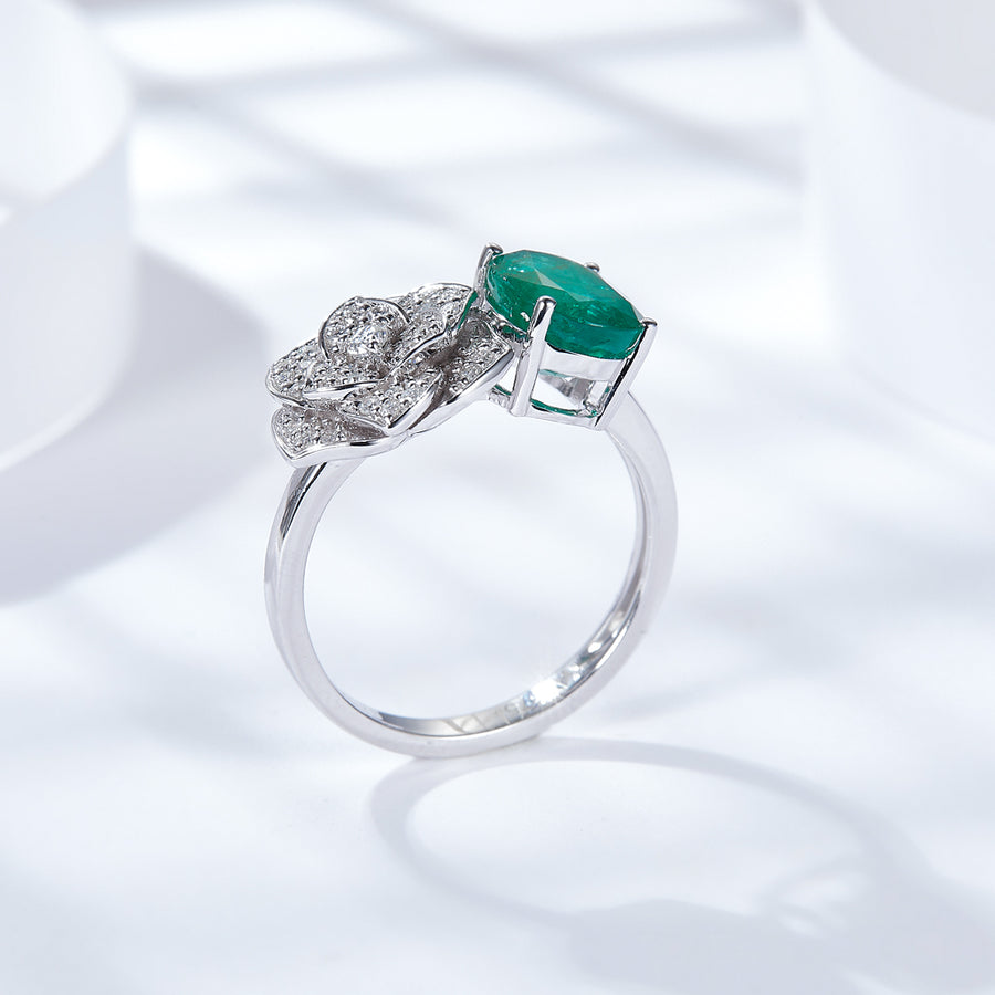 Cross Rainbow Natural Original Emerald Women's Wedding Engagement Ring (7*8.5mm/2.40ct,total 3.00g, Available 5,6,7,8,9,10)