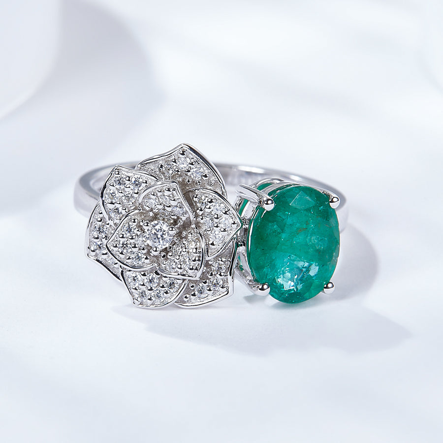 Cross Rainbow Natural Original Emerald Women's Wedding Engagement Ring (7*8.5mm/2.40ct,total 3.00g, Available 5,6,7,8,9,10)