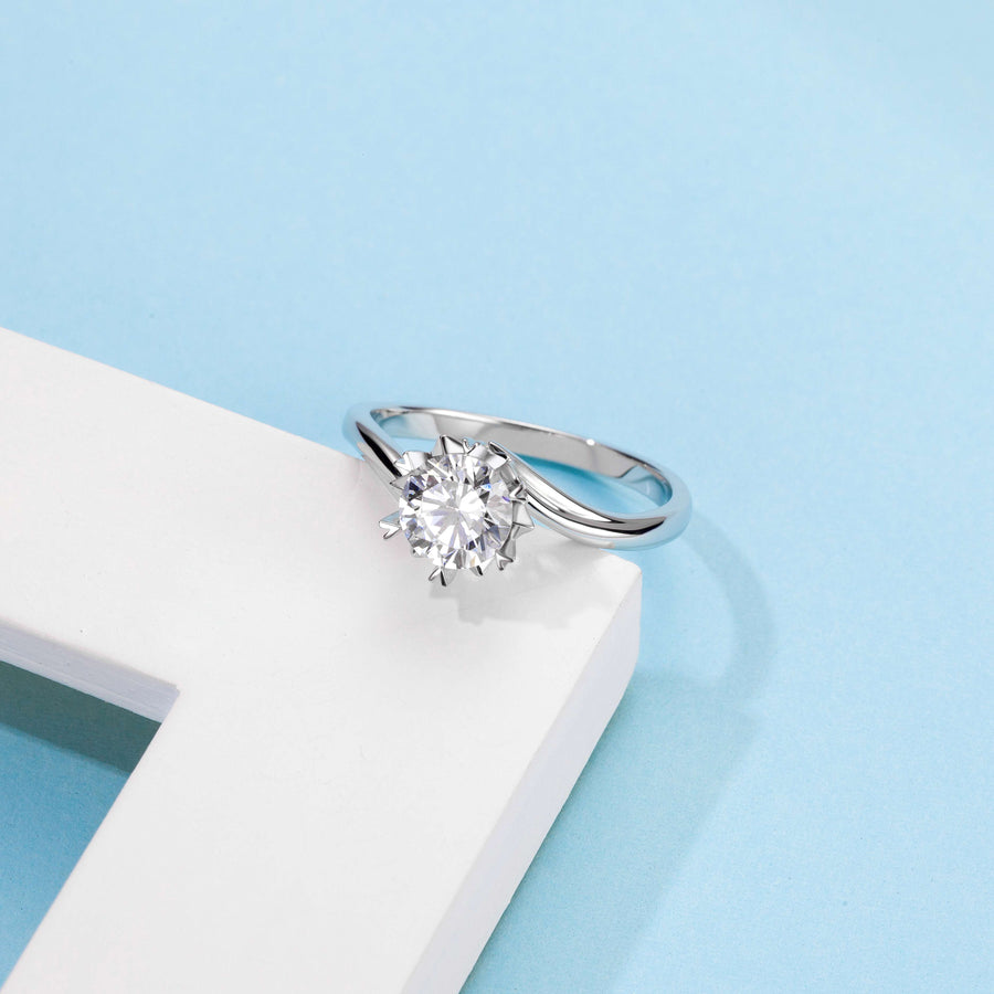 Sterling Silver 1.0CTW 6.5MM Tinted Moissanite Three Stone Engagement Ring Wedding Band