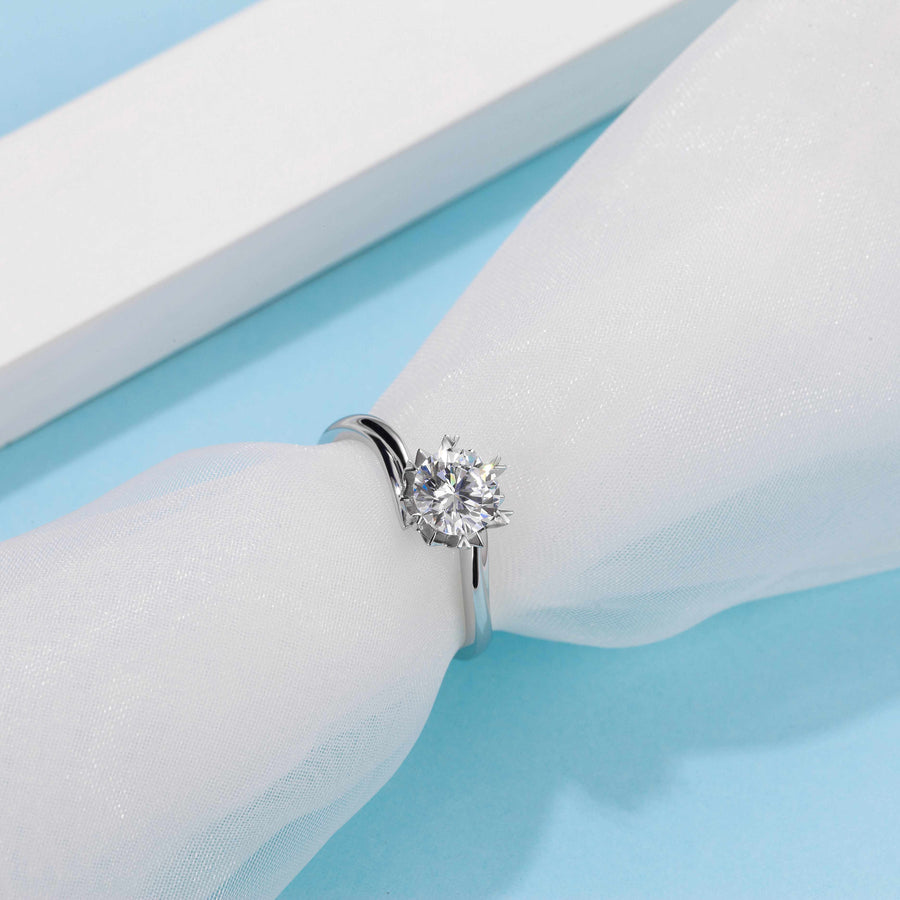 Sterling Silver 1.0CTW 6.5MM Tinted Moissanite Three Stone Engagement Ring Wedding Band