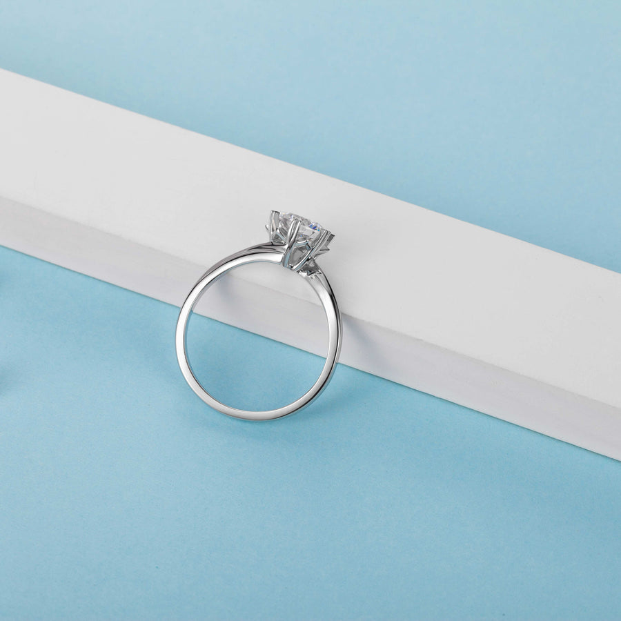 Sterling Silver 1.0CTW 6.5MM Tinted Moissanite Three Stone Engagement Ring Wedding Band