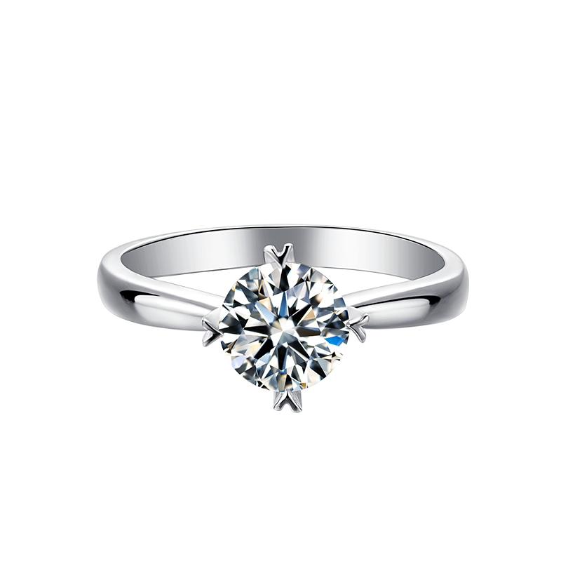 Platinum Plated Silver Center 1ct 6.5mm D Color Moissanite Engagement Ring Solitare