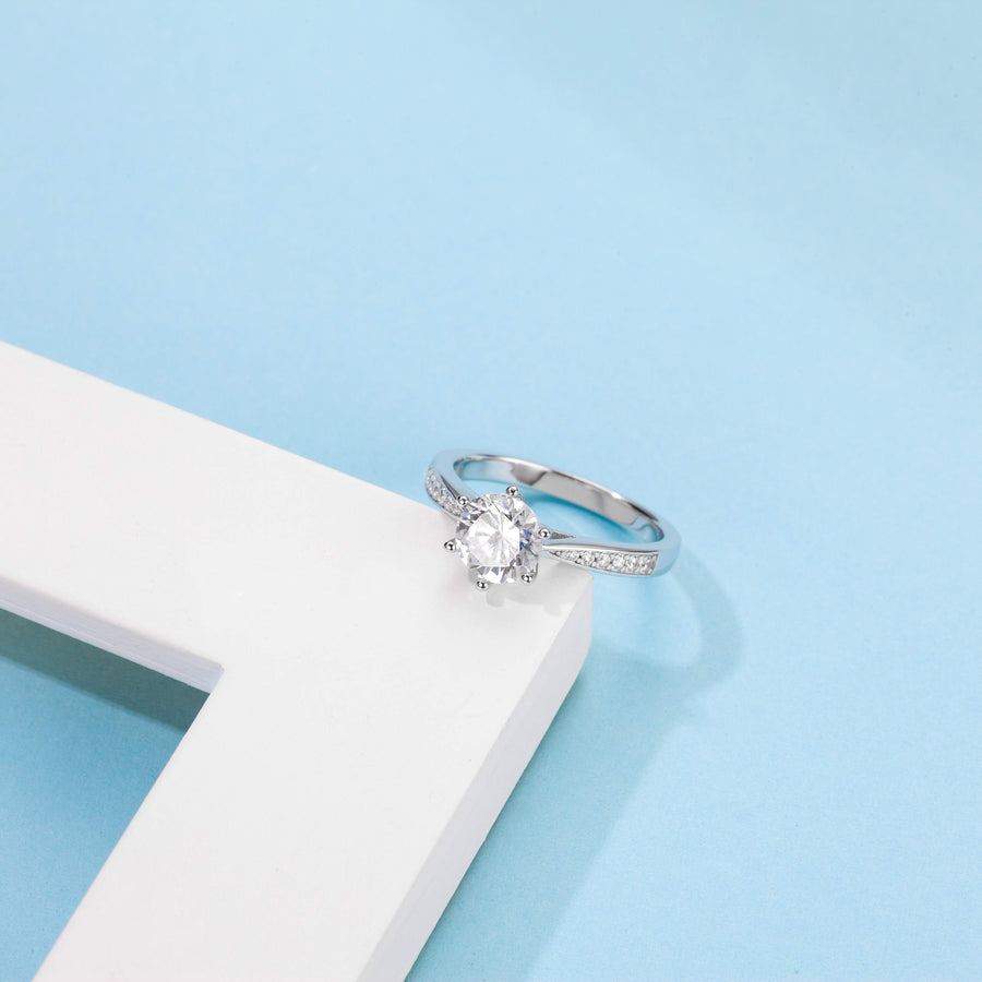 1 Carat t.w Diamond Split Shank Pave Set Diamond Engagement Ring with a 1 Ct Classic Heart Moissanite Center