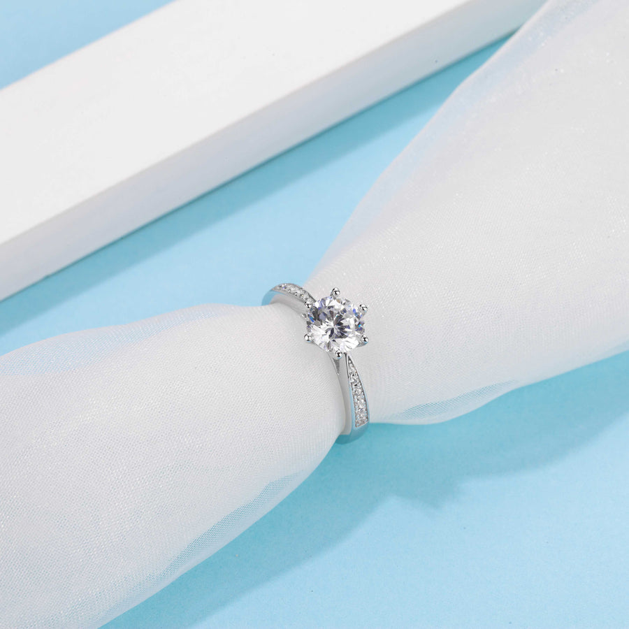 1 Carat t.w Diamond Split Shank Pave Set Diamond Engagement Ring with a 1 Ct Classic Heart Moissanite Center