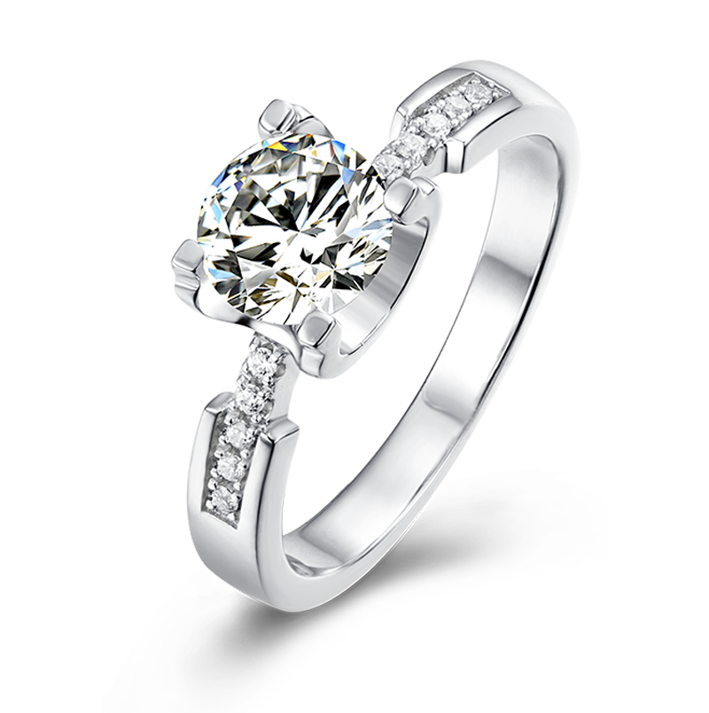 Engagement Ring Wedding Moissanite Stones 100% Solid Sterling Silver 925 Rhodium Plating Round Cut Diameter 6.5 mm 1.0 Carat Anniversary Valentine Promise