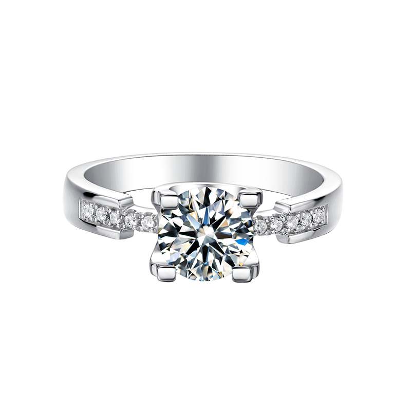Engagement Ring Wedding Moissanite Stones 100% Solid Sterling Silver 925 Rhodium Plating Round Cut Diameter 6.5 mm 1.0 Carat Anniversary Valentine Promise