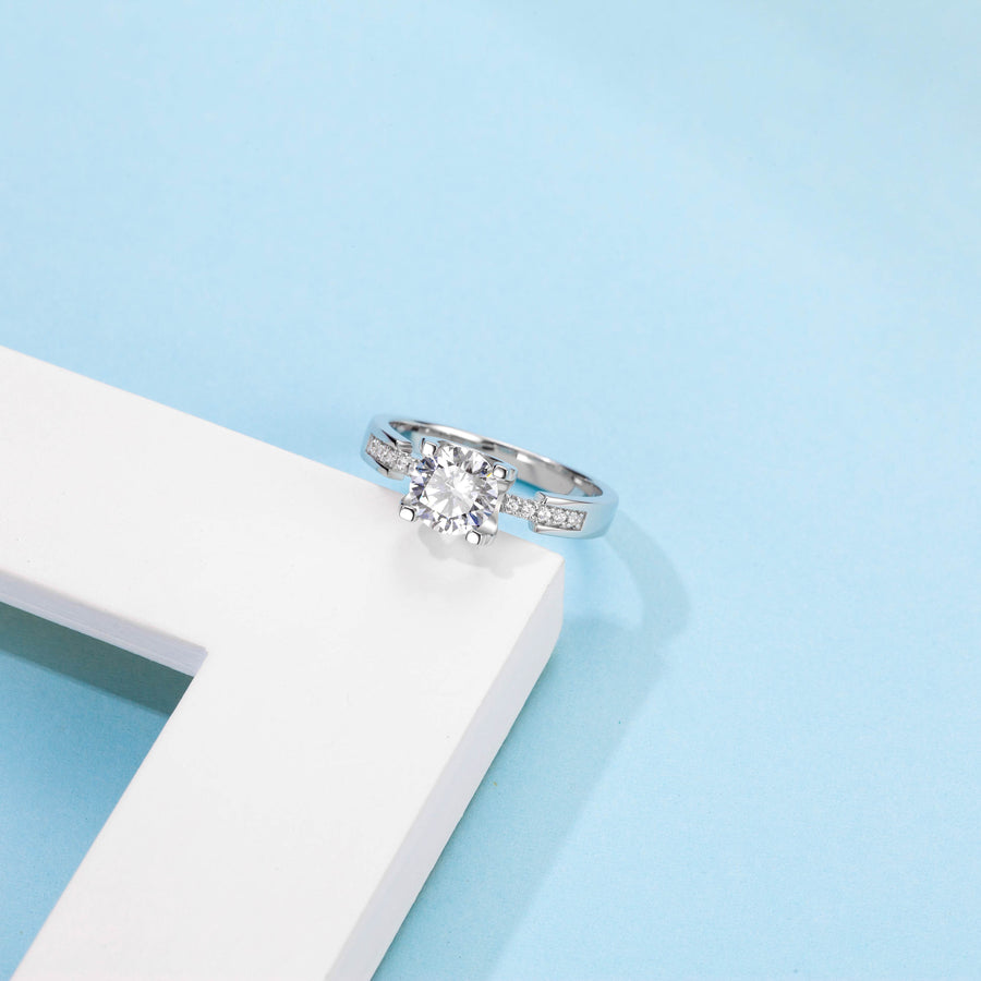 Engagement Ring Wedding Moissanite Stones 100% Solid Sterling Silver 925 Rhodium Plating Round Cut Diameter 6.5 mm 1.0 Carat Anniversary Valentine Promise