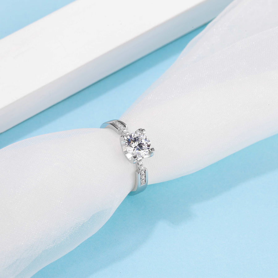 Engagement Ring Wedding Moissanite Stones 100% Solid Sterling Silver 925 Rhodium Plating Round Cut Diameter 6.5 mm 1.0 Carat Anniversary Valentine Promise