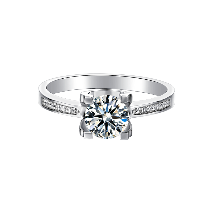 Platinum Plated Sterling Silver 6 Prong 1ct 6.5mm D Color VVS1 Moissanite Solitaire Engagement Brilliant Ring for Women