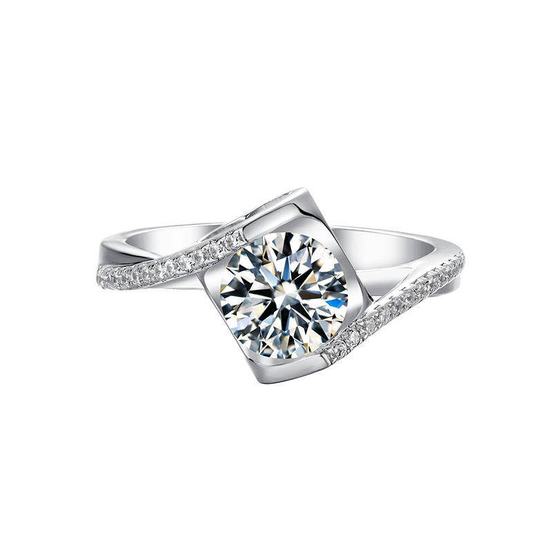 Platinum Plated Sterling Silver 1ct 6.5mm D Color VVS1 Moissanite Solitaire Engagement Brilliant Ring for Women